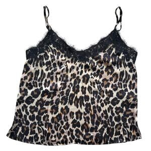BP. Leopard Cami Animal Print Tank Top Lace Lingerie Womens Sz XS Black Tan Y2K
